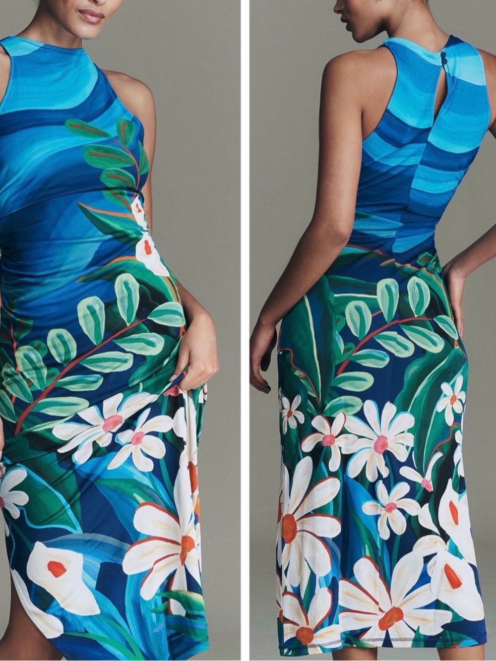 Farm Rio Tropical Garden Print Ruched Maxi Dress, Size M